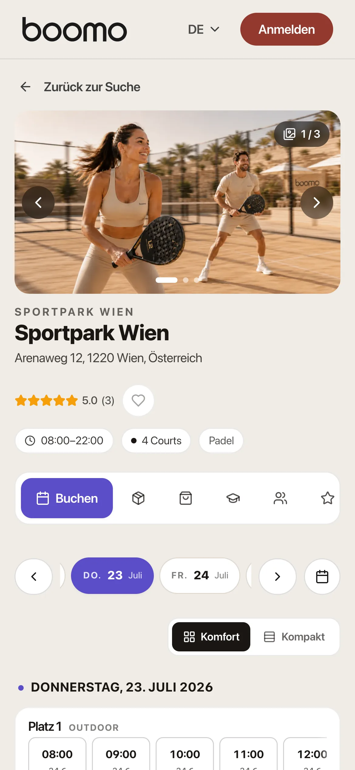 Boomo Buchung am Handy